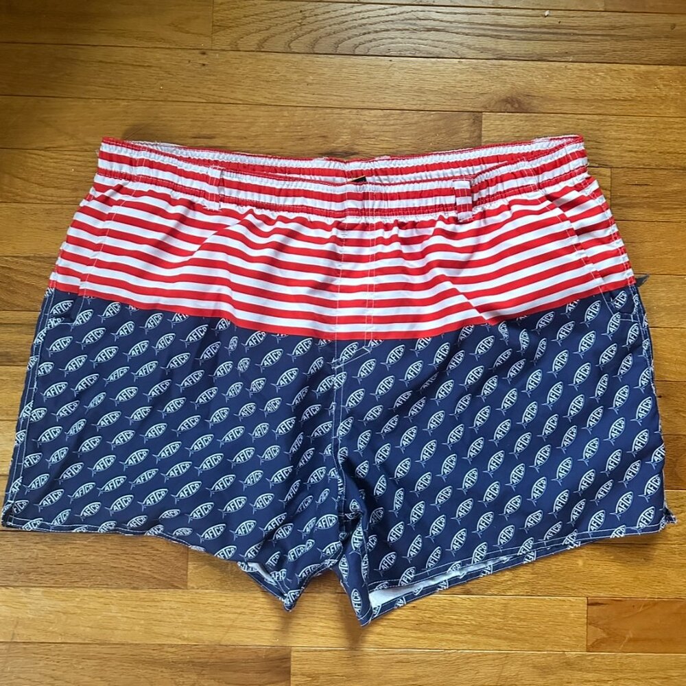 AFTCO Red, White, and Blue Captain Fishing Swim Trunks